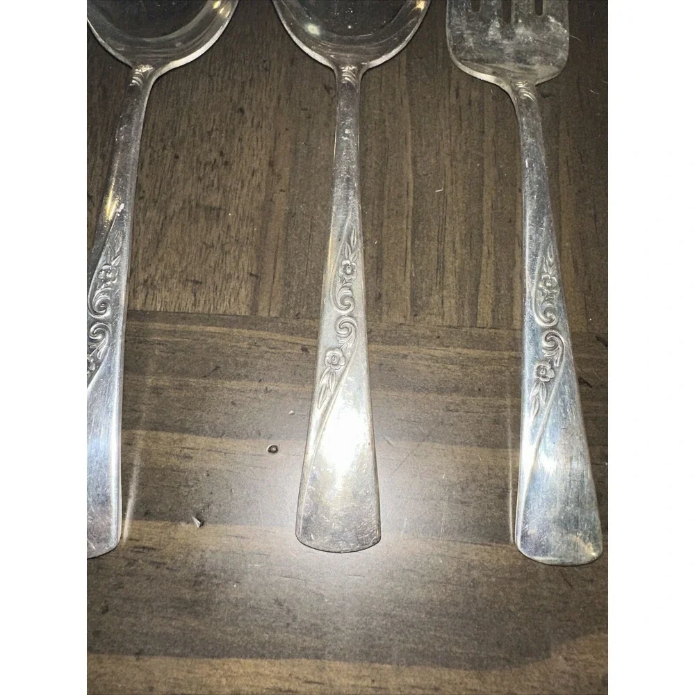 Revelation II Silverplate Precious Flower Flatware Serving Spoons Cold Meat Fork